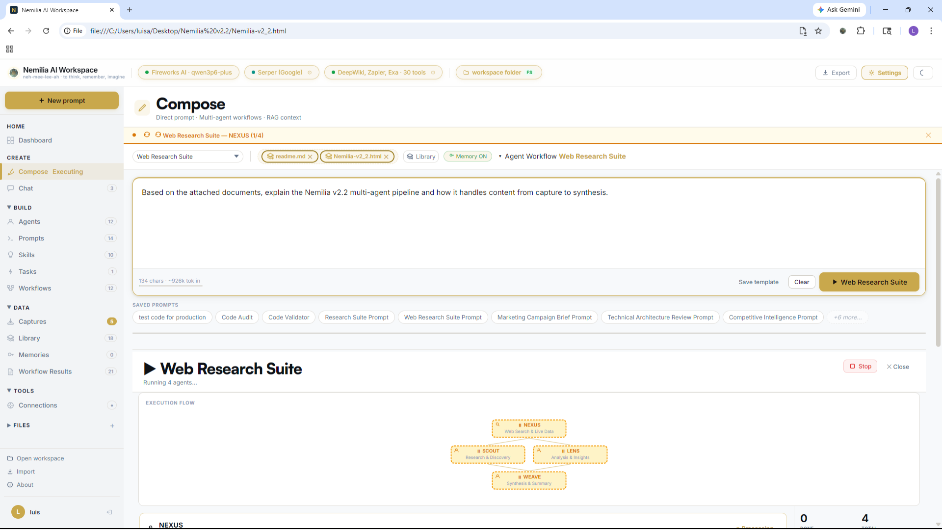 Nemilia multi-agent DAG workflow executing in parallel stages