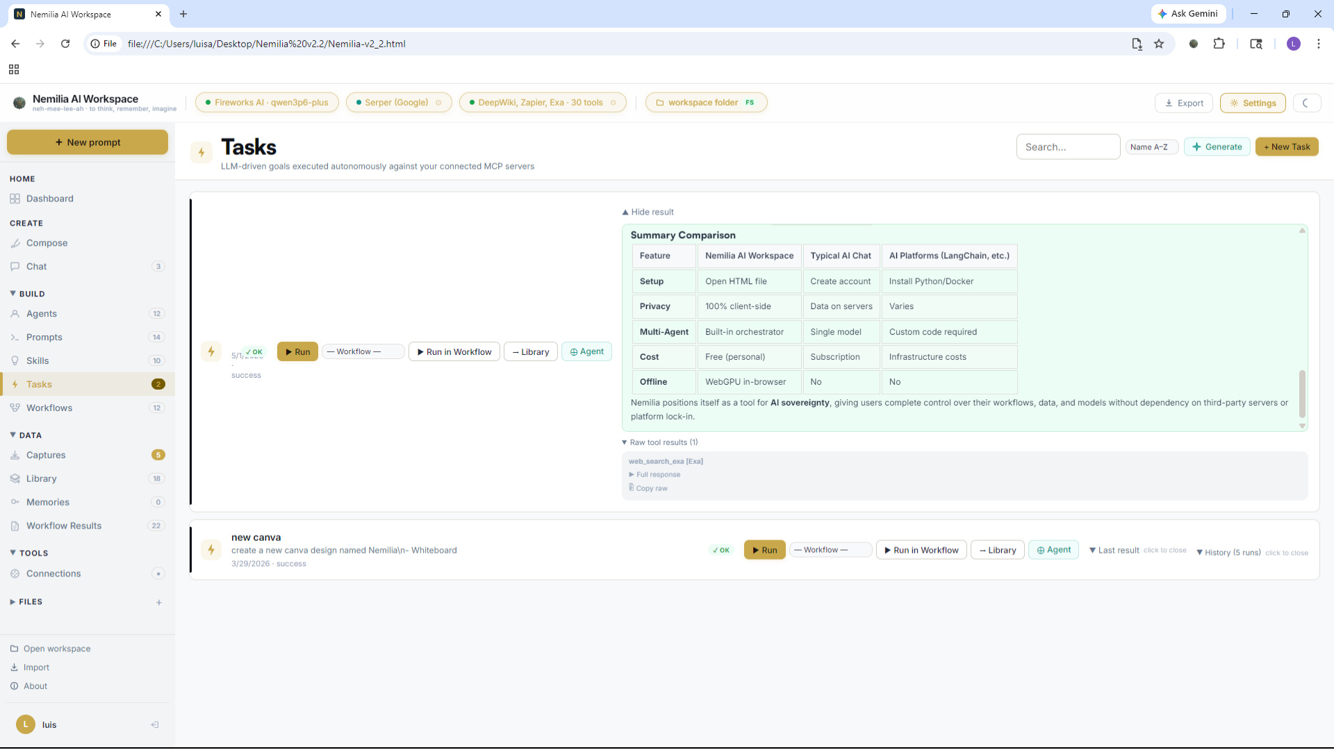 Nemilia Tasks — autonomous LLM and MCP tool execution